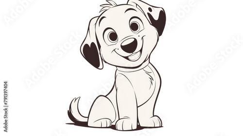 Illustrated 2d of a cartoon dog on a coloring page