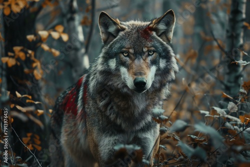 Portrait of a wolf in the autumn forest   Wolf in the forest