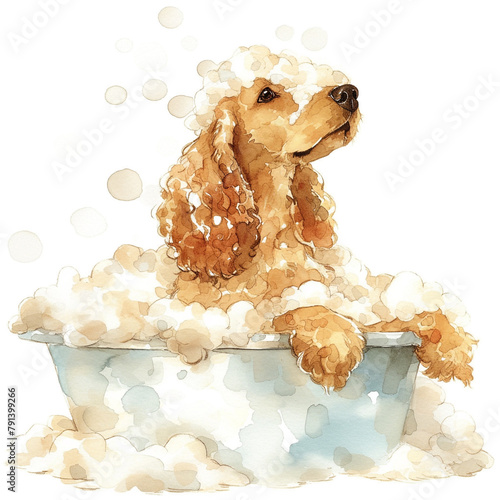 The English Cocker Spaniel Enjoys Bathing In