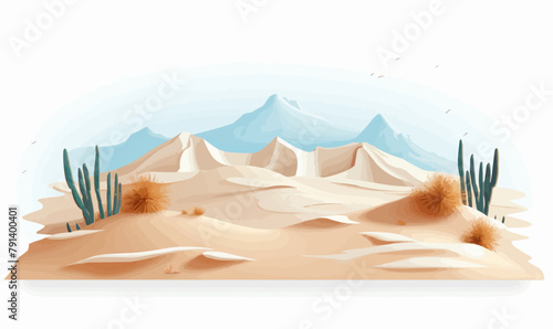 desert vector simple 3d smooth cut and paste white isolated illustration