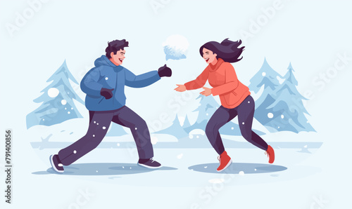 Snowball Fights vector flat minimalistic isolated vector style illustration