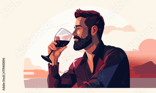 man drinking wine vector flat minimalistic isolated illustration