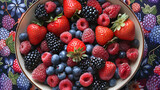 blueberries and raspberries in a bowl.  generative ai 