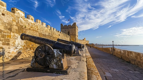 Cannons at the city walls and Citadel by the Scala Harbour