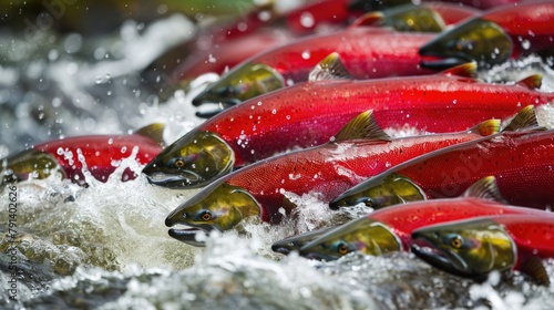 Canada, British Columbia, Adams River. Sockeye salmon split shot.  photo