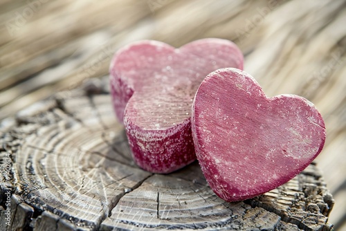 Heart shaped candies on a wooden background   Shallow dof