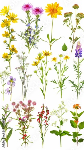 Beautiful Collection of Pressed Flowers and Plants. An array of various pressed flowers and plants in bright, vivid colors, perfectly suitable for art projects, decoration, or botanical studies. © MiniMaxi