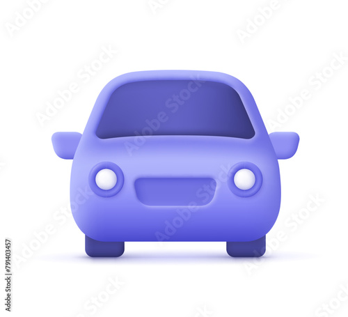 Car model. Front view. Transport, sport and race concept. 3d vector icon. Cartoon minimal style.