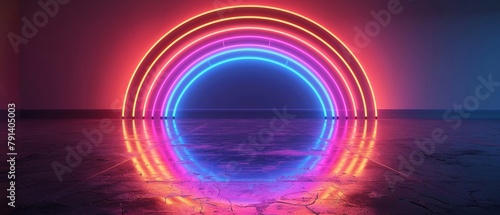 Neon light art forming a neon rainbow