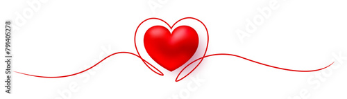 Valentines Day border, heart banner, 3D red line art heart