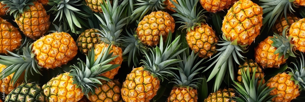 A vibrant and textured background entirely filled with fresh pineapples, showcasing their unique pattern A vibrant and textured background entirely filled with fresh pineapples, showcasing their unique pattern