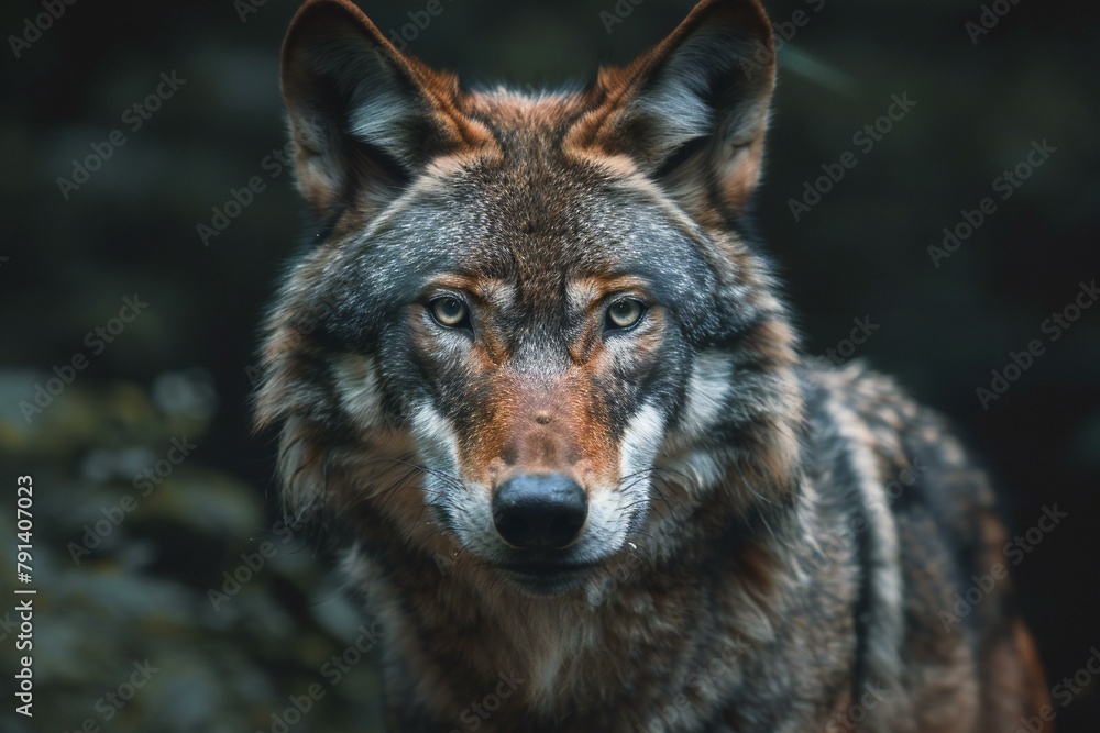 Close-up portrait of a wolf in the forest,  Wildlife scene from nature