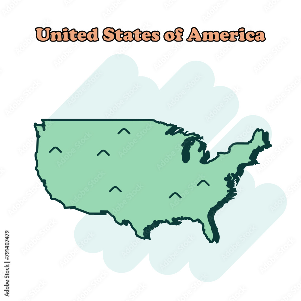 United States of America cartoon colored map icon in comic style. Country sign illustration pictogram. Nation geography comic  concept.	
