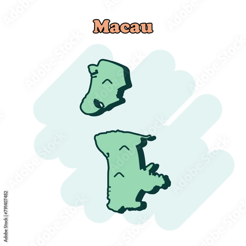 Macau cartoon colored map icon in comic style. Country sign illustration pictogram. Nation geography comic concept. 