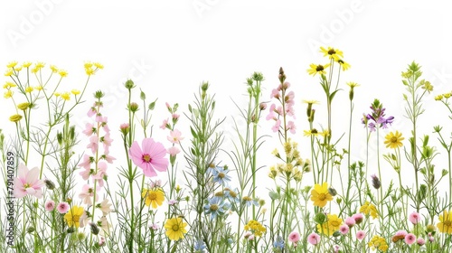 Assortment of Wildflowers Isolated on White Background