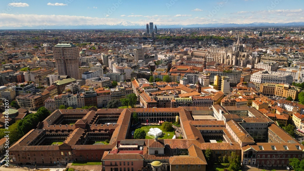 Aerial view of the University of Milan. Drone photography during Milan Design Week 2024