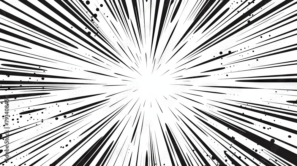 Fototapeta premium Radial lines for comic books. Black and white filter. Comic action frame. Royalty high-quality image of action lines. Motion or movement effect.