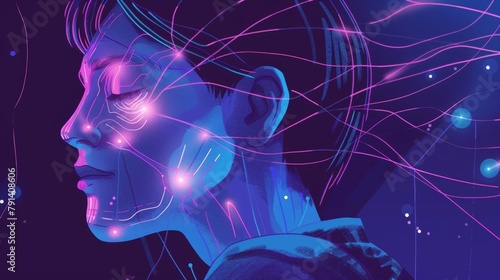 An illustration of a person receiving bioelectric therapy for depression highlighting the potential for this field to transform mental health treatment. . photo