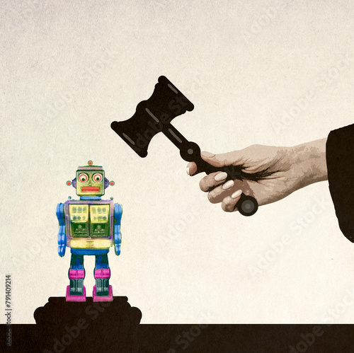 Illustration robot under oversized judge's gavel photo