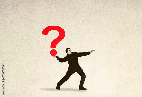 Illustration of businessman throwing question mark photo