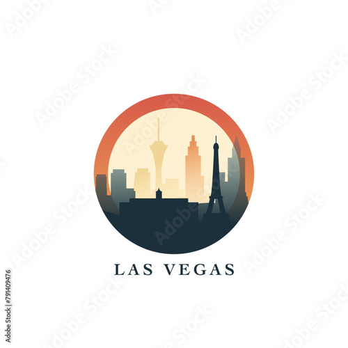 Photography Las Vegas cityscape, vector gradient badge, flat skyline logo, icon