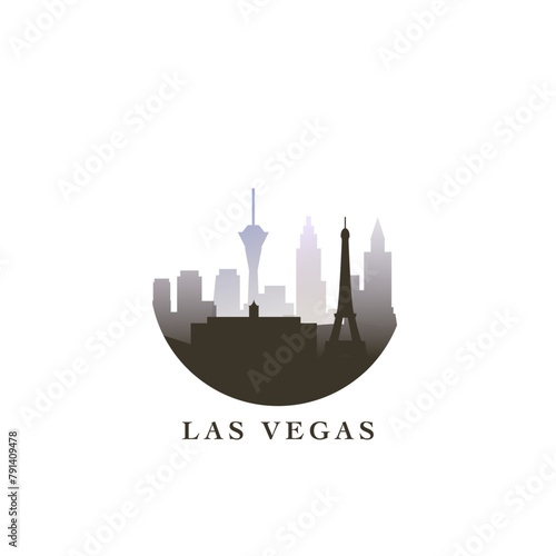 Las Vegas cityscape, vector gradient badge, flat skyline logo, icon. USA, Nevada state city round emblem idea with landmarks and building silhouettes. Isolated abstract graphic