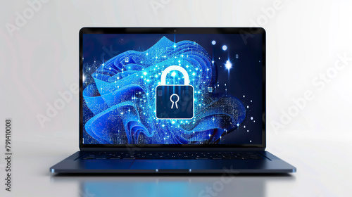 Cyber security and information technology concept. Lock icon on laptop screen.