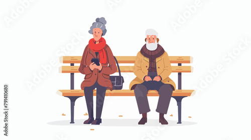 Elderly woman and man are sitting on the bench