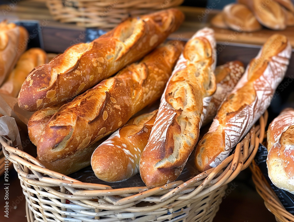 A basket full of fresh, crusty bread.