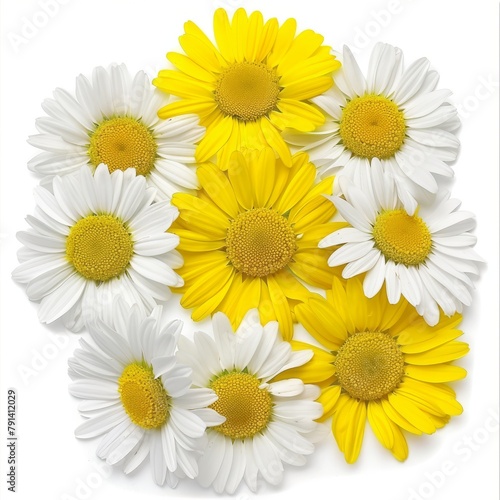 A Vibrant Collection Of Various Colorful Meadow Flowers Arranged on a White Background. Presenting unique shapes and colors  meticulously arranged to highlight their natural beauty.