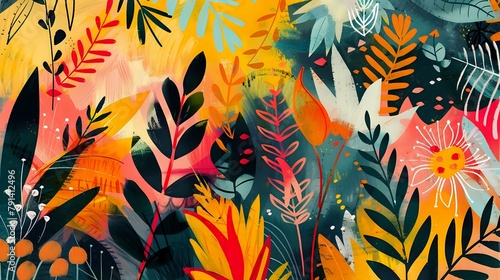 Vibrant Abstract Plant Life in Modern Style