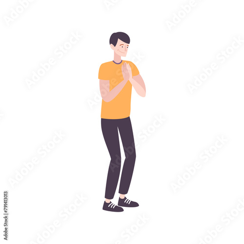 the teacher's pose is greeting teacher