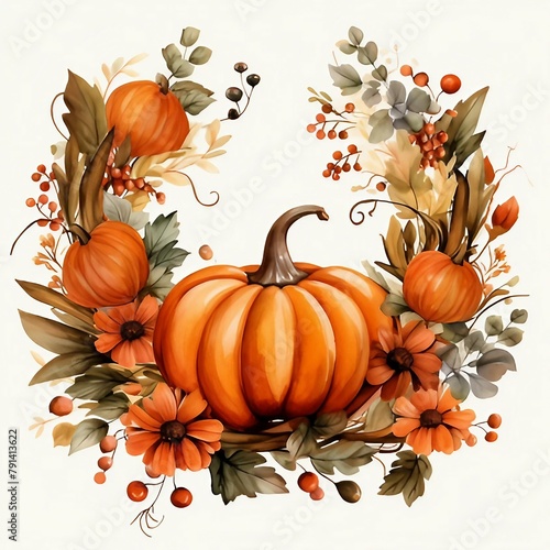 pumpkin and autumn leaves