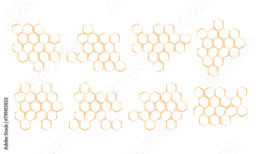 Propolis honeycomb sketch set. Hand drawn textured brush honey comb. Image bee wax. Bee honey and propolis doodle vector illustration isolated on white.