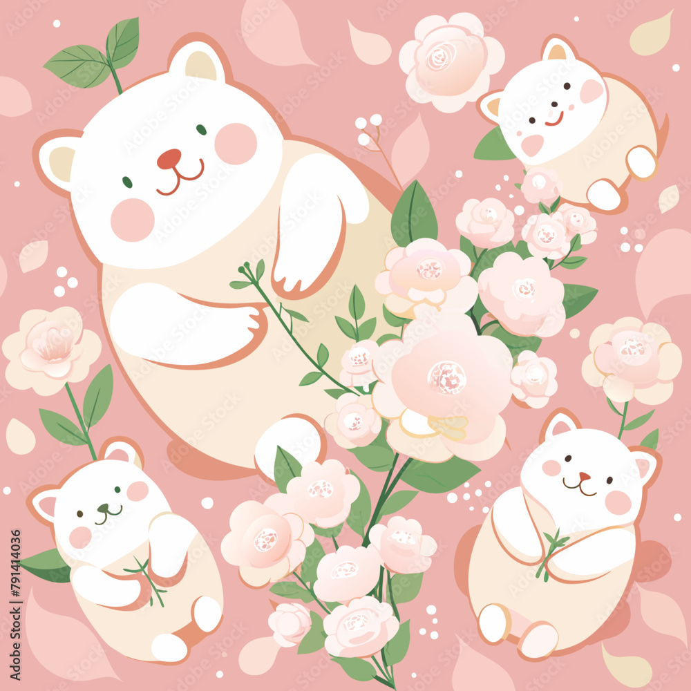 pink pastel pattern background with rose bears