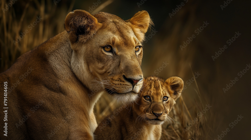Intimate Moments in the Wild: Lioness and Cub Bonding Amidst Tall Grass Intimate Moments in the Wild: Lioness and Cub Bonding Amidst Tall Grass
