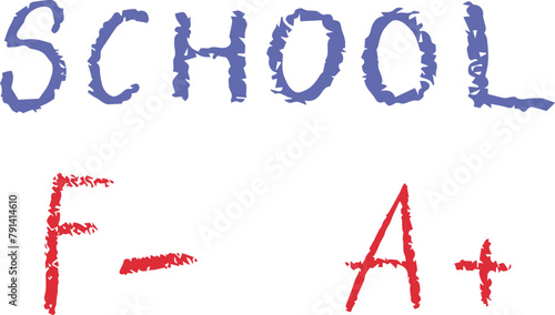 Vector lettering with texture in flat style. The concept of teacher and school. Design elements for student assessment. The new school year. 