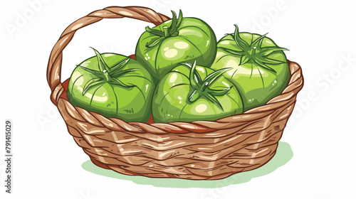 Fitness green tomato in cartoon vegetable basket Hand
