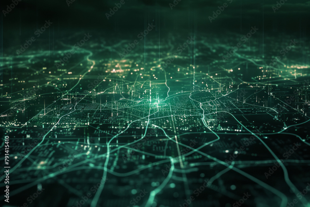 A digital landscape reminiscent of a map. Lines crisscross the terrain and delineating network boundaries A digital landscape reminiscent of a map. Lines crisscross the terrain and delineating network boundaries