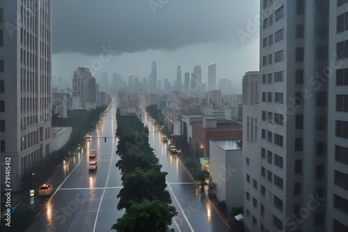 a rainy city scene