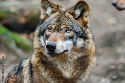 Portrait of a wolf in the zoo, Close-up