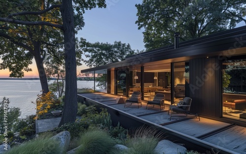 Streamlined Lakeside Haven, Embracing Simplicity, Lakeside Escape with Sleek Architecture © Usama