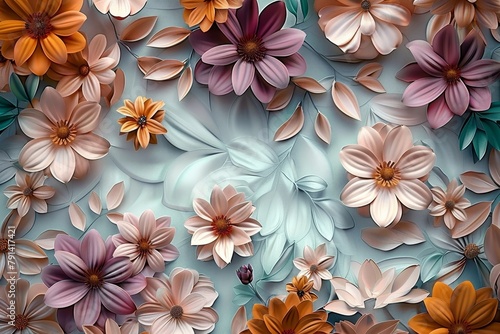 3D High Decoration Background Wallpaper n3D wallpaper design with floral for photo mural background  Generative AI