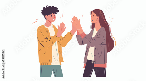 Friends giving high-five greeting gesture. Young man