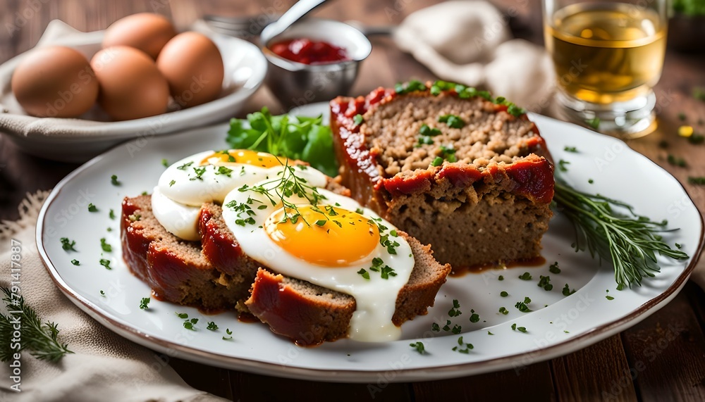 Baked meatloaf with boiled eggs.
Baked meatloaf with boiled eggs.