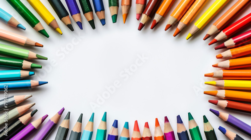 色鉛筆を周りに配置したバナー背景。メッセージ、カード、広告