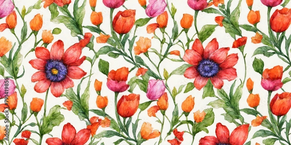 Watercolor Flowers Pattern Illustration Watercolor Flowers Pattern Illustration