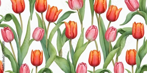 Watercolor Tulip Flowers Pattern Illustration