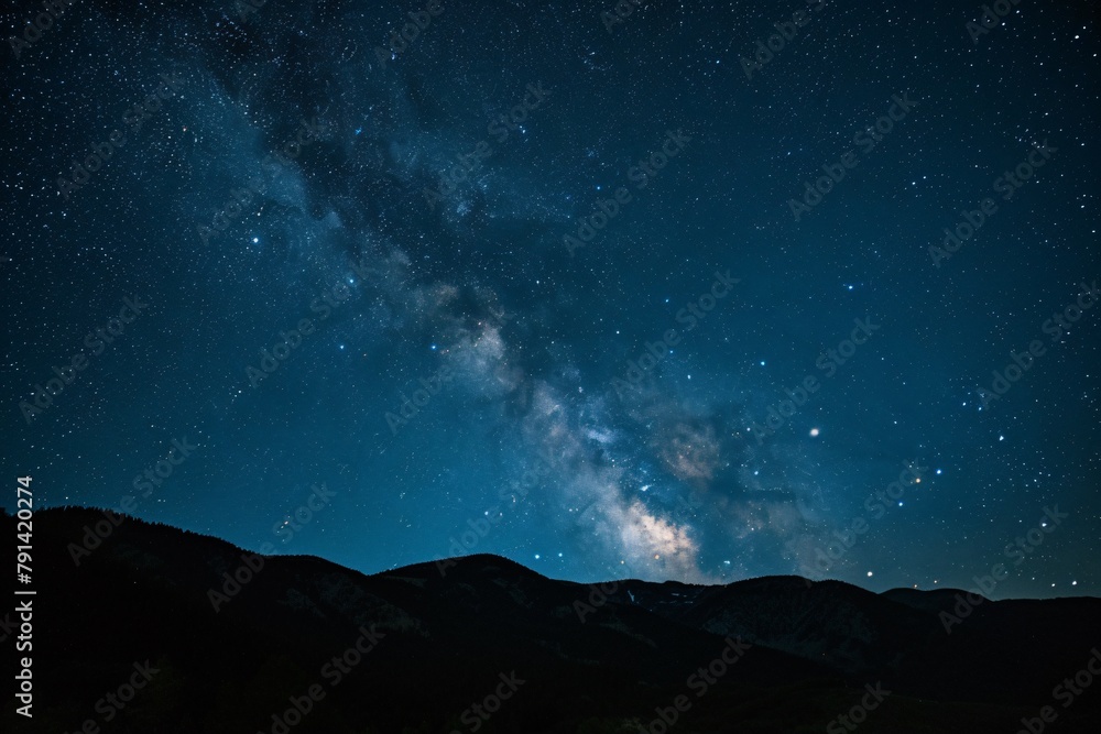 Starry night sky. Night sky over mountains, dramatic, heavenly, peaceful, alpine, stargazing.
