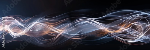 This abstract image captures the dynamic flow of glowing light waves, suggesting motion and energy on a dark backdrop